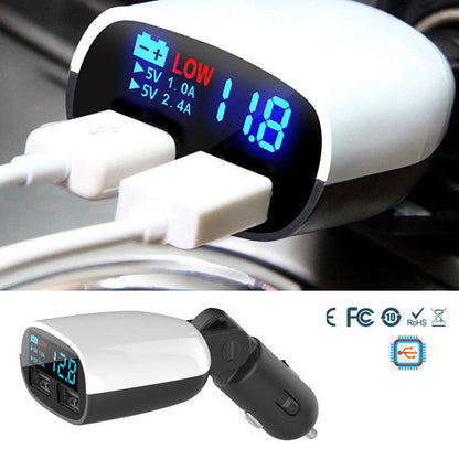 Fast Dual USB Smart Car Mobile Phone Charger LED Digital Display