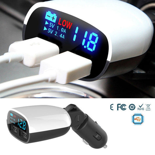 Fast Dual USB Smart Car Mobile Phone Charger LED Digital Display