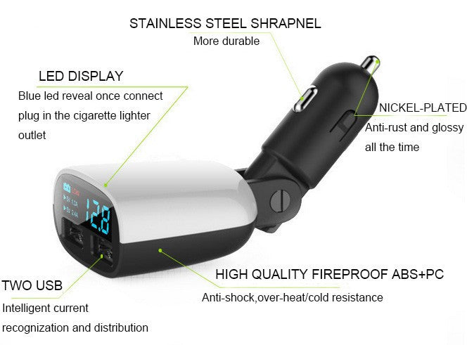 Fast Dual USB Smart Car Mobile Phone Charger LED Digital Display